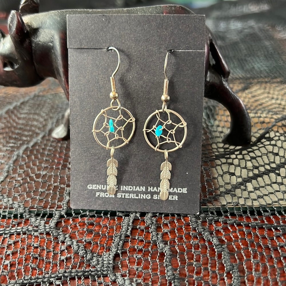 Sterling Silver Dreamcatcher Earrings with turquoise